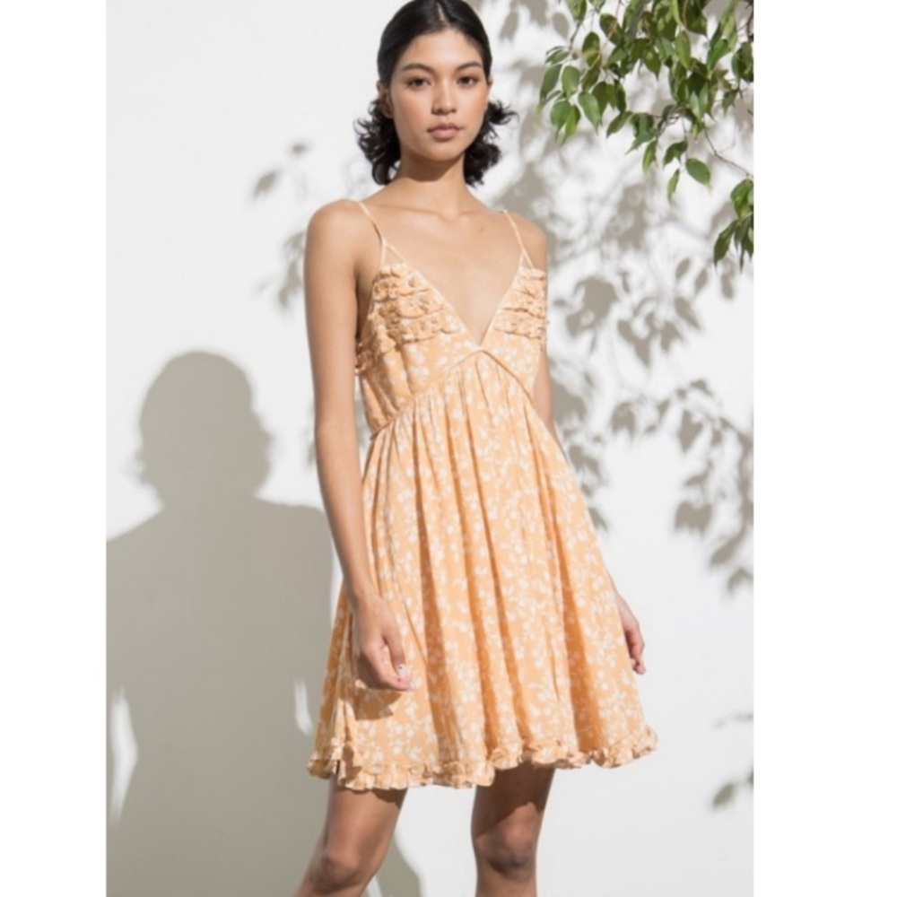Women’s Papermoon Golden Frilly Ruffled White Floral Pattern Sundress mini - Picture 4 of 17
